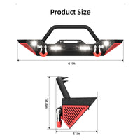 Garvee Front Bumper Compatible with 2018-2024 Jeep Wrangler JL/ 2020-2023 Jeep Gladiator JT, Off Road Bumper Paintable Armor W/Winch Plate & 4 LED Lights & D-rings