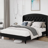 Garvee Bed Frame, Soft Velvet and Upholstered Platform Bed Frame with Wingback Headboard, Button Rivet Tufted Design, Wood Slat Support, No Box Spring Needed, Easy Assembly - Black