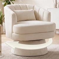 Garvee 360° Swivel Barrel Accent Chair with Lumbar Pillow, Soft Upholstered Single Armchair, Round Base for Living Room/Bedroom/Vanity - With lumbar pillow | velvet | beige