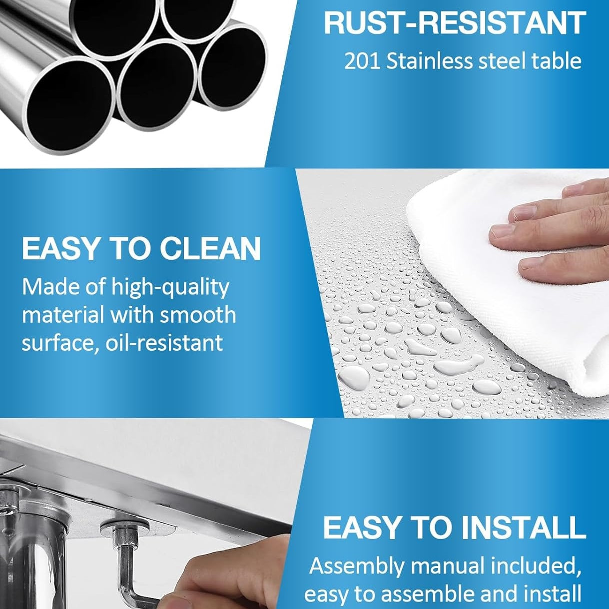 Garvee 36"L x 24"W x 35"H NSF Stainless Steel Work Table  Heavy Duty 330lb Capacity with Adjustable Undershelf for Commercial Kitchen, Restaurant, Home