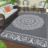 Garvee Outdoor Grey & White 8x10 Rug for Patios Reversible Patio Rug Plastic Straw Rug Waterproof Lightweight Rug for Backyard, Picnic, Beach, Camping - Gray & White
