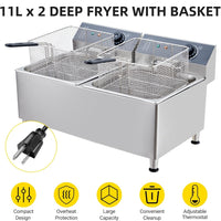 Garvee 23.2QT Deep fryer, Commercial Deep Fryer 22L Dual Tank Electric Deep Fryers with Basket Electric Countertop Fryer, for Extra Large Thick Frying Basket and Lid, 1700 W, 110V