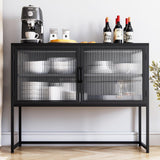 Garvee Buffet Cabinet with Glass Doors, Adjustable Shelves, Metal Frame, Storage for Kitchen, Living Room, Dining Room, Black