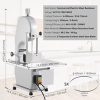 Garvee Meat Cutter Machine, 110V 1500W Electric Bone Saw, 19.3" x 15" Workbeach, 0.16-7.9 Inch Cutting Thickness, Sawing Speed 19m/s, 2.01HP Butcher Bandsaw With 5 Saw Blades for Fish Beef