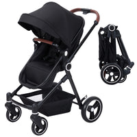 2 in1 Baby Stroller, High Landscape Infant Stroller, Reversible Bassinet Pram Stroller, Pushchair Adjustable Backrest & Canopy, Foldable Aluminum Alloy Anti-Shock Stroller for Newborn (Black)