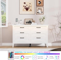 Garvee 6 Drawer Dresser with Power Outlet, White Dresser with LED Light, Modern Chest of Drawers for Closet, Double Wide Drawer Organizer Cabinet for Bedroom, Living Room