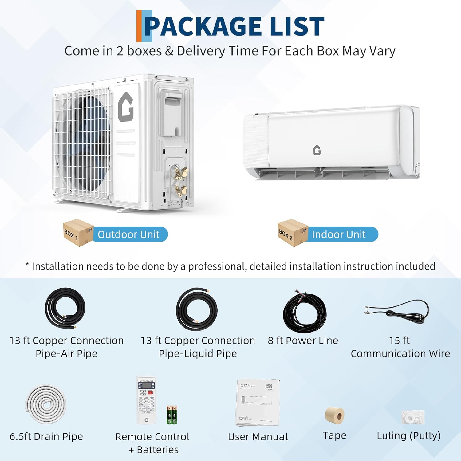 Garvee SEER 19 24000BTU 230V Mini Split Air Conditioner | Energy-Efficient Inverter AC System with WiFi, Remote Control & Easy Installation Kit for Rooms Up to 1500 Sq.Ft