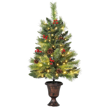 Garvee 3Ft Pre-Lit Tabletop Christmas Tree, Small Christmas Tree with 70 Warm White LEDs, Artificial Mini Xmas Tree with Pine Cones & Red Berries for Home Office Holiday Decor