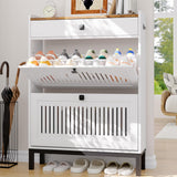 Garvee 2-Door Flip Front Shoe Cabinet with Adjustable Shelves, Hidden Entryway Storage Organizer, 31.4"W x 43.4"H, White - White & Rustic