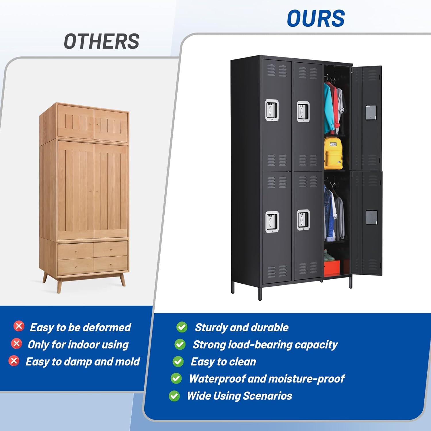 Garvee 6-Door Metal Storage Locker Cabinet with Hooks & Adjustable