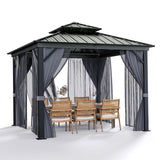 Garvee 12x12 Hardtop Gazebo - Steel/Aluminum Frame, Double Roof w/ Netting & Curtains for Outdoor Living (Grey) - Grey