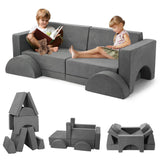 Garvee 8 Pcs Kids Couch + Multifunctional Sofa + Playing & Sleeping + Sponge Foam & Flannel + Imaginative Furniture + Bedroom & Playroom - grey