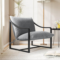 Garvee Mid-Century Modern Sling Accent Chair, Comfy Fabric Living Room Chairs with Heavy Duty Metal Frame, Lounge Reading Armchair for Living Room Bedroom, Easy Assembly, Gray