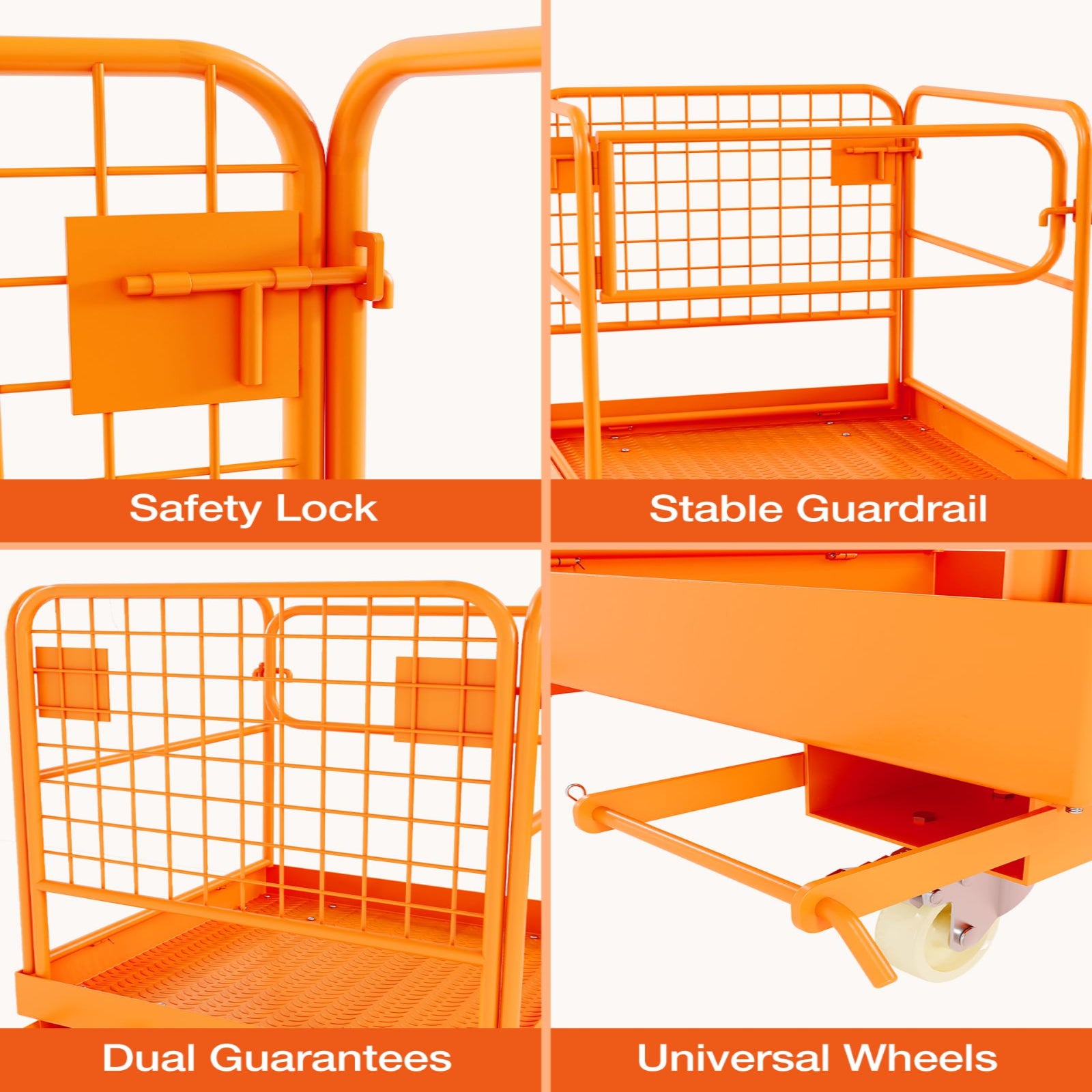 GARVEE forklift work platform safety lock guardrail and universal wheel detail images