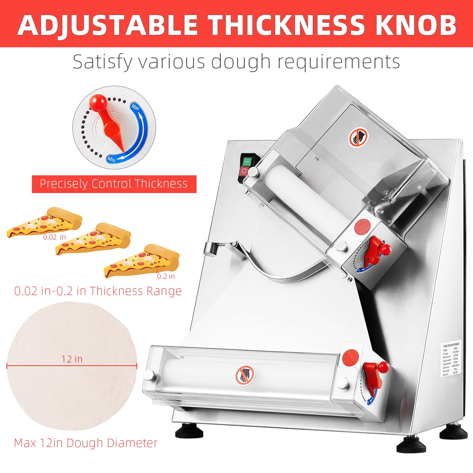 370W Electric Stainless Steel Commercial Pizza Dough Sheeter