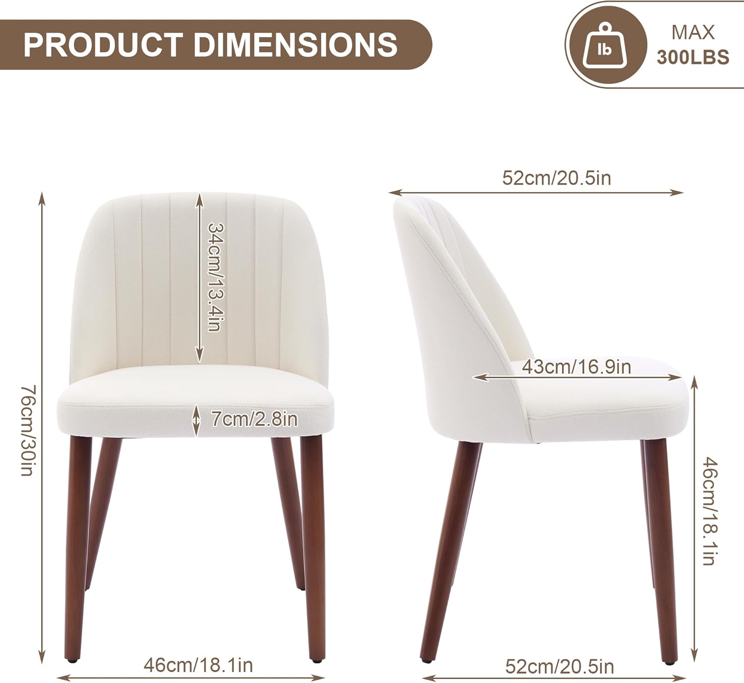 Garvee Set of 6 Mid-Century Modern Fabric Upholstered Dining Chairs with Padded and Solid Wood Legs, Beige