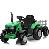 Garvee Ride - P Series: 12V Ride On Car with Trailer, Battery Powered Electric Vehicle Toy 35W Dual Motor, Led Lights, Horn, Music USB, Safety Belt, Green - Green
