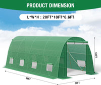 20*10*6.6ft Large Walk Greenhouse Heavy Duty Outdoor，Portable Hot Plant Garden,Plant Hot House， Tunnel Greenhouse with PE Cover,Roll-up Zipper Door& Galvanized Steel Frame