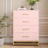 Garvee Dresser for Bedroom with 4 Drawer, Wood Modern Dressers Chest of Drawers with Wide Drawers and Metal Handles, Pink - Pink