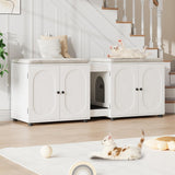 Garvee Cat Litter Box Enclosure, 55.1" Double Litter Box Furniture Large Cat Box Enclosure Kitty Litter Box for 2 Cats Hidden Cat Litter Cabinet Double Cage with Cat Litter Pad, White | Oval - White | Oval