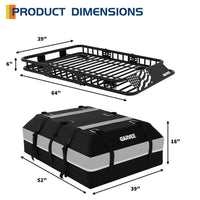 Garvee 64"x39"x6"  Universal Roof Rack Basket - 200 lbs Capacity Rooftop Cargo Carrier with 21 Cubic Feet Waterproof Luggage Bag (52"x39") for SUVs, Trucks, and Vehicles