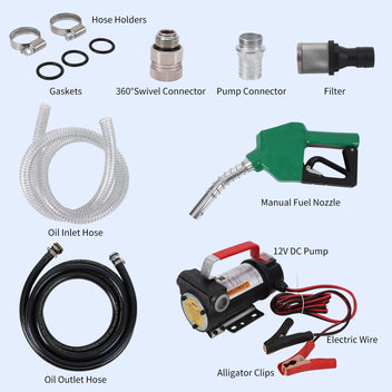 Garvee 12V DC Electric Fuel Transfer Pump Kit, 10GPM/40LPM Portable Self-Priming Fuel Transfer Extractor Pump Kit with Aluminum Automatic Nozzle, 360 Swivel Connector, Green