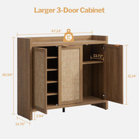 Garvee Boho 47" Rattan Shoe Storage Cabinet with 3 Doors and Adjustable Shelves for Hallway Living Room, Dark Oak