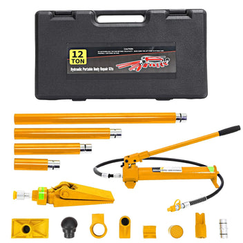 Garvee 12-Ton Porta Power Kit - Heavy-Duty Hydraulic Ram with Secure Transport Case, Professional-Grade Lifting Tool for Auto Shop Frame Repair and Construction Equipment, Yellow