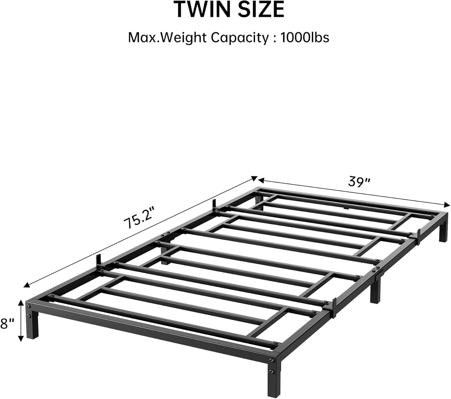 Garvee 8 Inch Twin Bed Frame No Box Spring Needed, Heavy Duty Metal Platform Bed Frame Twin Size for Bedroom Easy Assembly, Noise Free, Black, Twin