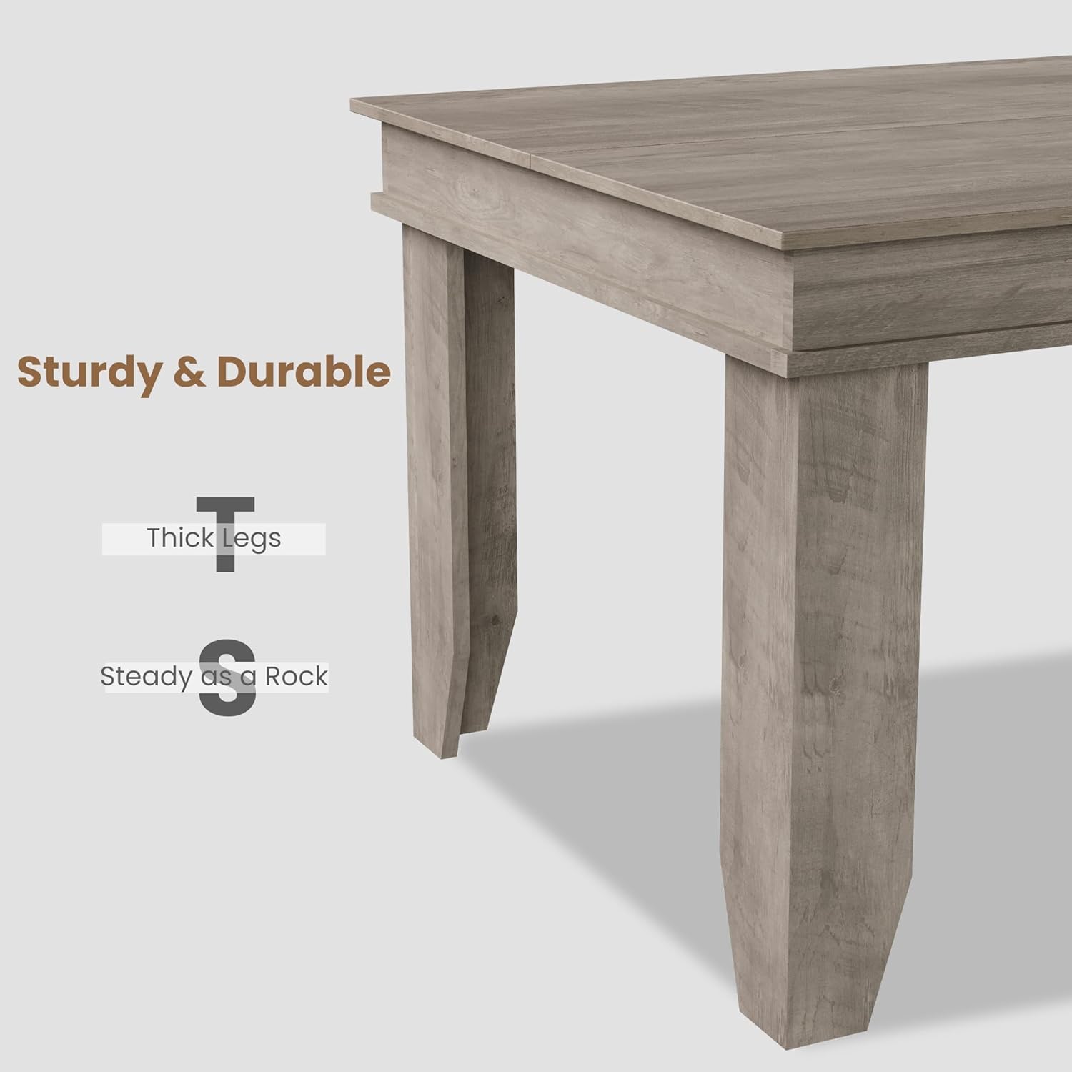 Garvee Farmhouse 71" Wood Rectangular Dining Table with L-Shaped Legs Suitable for 6-8 People for Dining Room, Grey