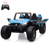 Garvee Ride - P Series: 24V 2-Seater Ride-On UTV: Remote Control, 4WD Motors, 21" Seats + Foldable Seat, 15.4" EVA Wheels, Music, LED Lights, 140lb Max Load - Blue - Blue