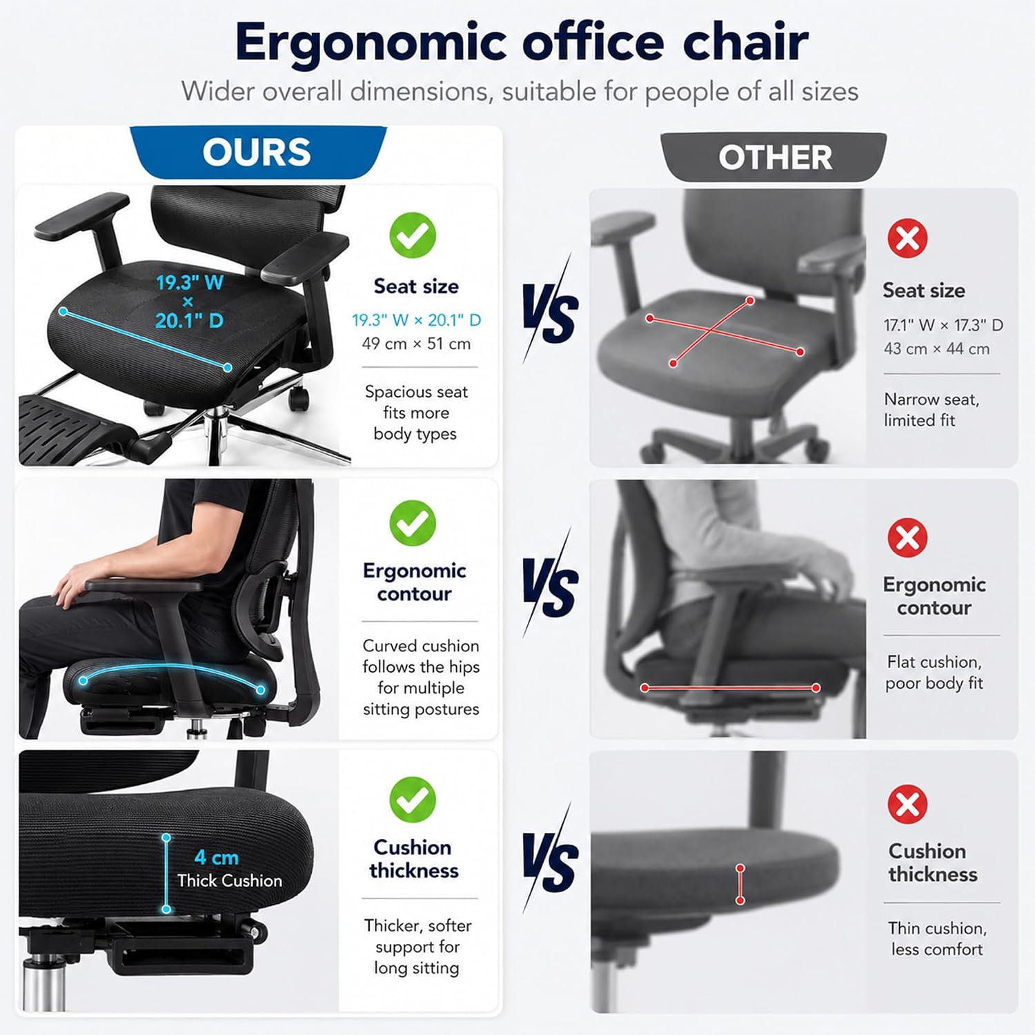 Garvee Ergonomic Office Chair - Fabric Upholstery, Adjustable Height, Reclining Back, Adjustable Armrests, Footrest, Split Back Design, Ideal for Home Office or Computer Desk - Black XL