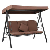 Garvee Patio Swing Chair, 2 in 1 Patio Swing Bed, 3-Seat Outdoor Porch Swing with Weather Resistant Steel Frame, Adjustable Waterproof Canopy, Cushions and Pillow, for Backyard,Brown - Brown
