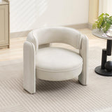 Garvee Beige Mid Century Modern Accent Chair with Velvet Fabric,Barrel Armchair for Living Room,Comfy Upholstered Accent Sofa Chair with Armrest, Beige Boucle Chair for Bedroom Apartment Office Study - Beige