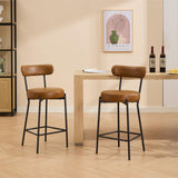 Garvee 27" Boucle Bar Stools Set of 2, Boucle Counter Stools with Back for 2 People, Modern Metal Tall Bar Stools, Upholstered Counter Height Bar Chairs for Kitchen & Kitchen Island - Brown-pu