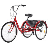 Garvee 3 Wheel Bikes for Adults, 7 Speed Tricycles for Adults, 24 inch Adult Tricycles for Women Men Seniors with Dual Chain, Rear Basket and Bag, Adult Trikes for Shopping, Beach and City, Red - Red