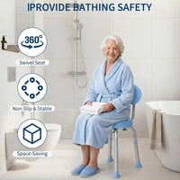 Garvee 360° Swivel Shower Chair with Backrest, Non-Slip Bathtub Chair, Height Adjustable Bath Seat for Elderly, Seniors and Disabled, Compact Shower Bench for Inside Tub or Shower, Blue