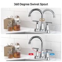 Bathroom Faucets for Sink 3 Hole, 4 inch Centerset Brushed Nickel Bathroom Sink Faucet with Pop-up Drain and 2 Supply Hoses, Stainless Steel Lead-Free 2-Handle Faucet