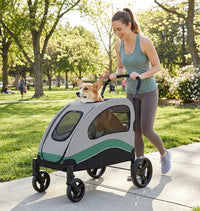 Garvee Foldable Dog Stroller, Large Dog Carrier with 360° Wheels, Adjustable Handle & Storage Pocket, Portable Puppy Travel Strollers, Pet Wagon for Large Dogs, 135 Lbs Capacity, Green