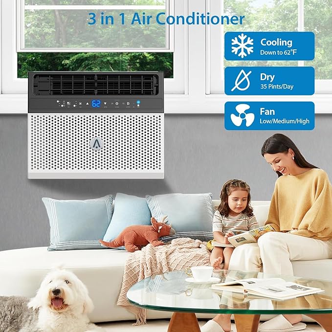 Garvee 6000 BTU Window Air Conditioner U-Shaped With RC, High-Efficiency Cooling Small Window Air Conditioner with Remote Control and Washable Filter, Quiet Operation, Cooling Up to 250 Sq Ft, 115V/60Hz