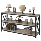 Garvee 3 Tier Console Table 55.1" Narrow Entryway Table with Storage, Wood Sofa Table, Metal Frame, Industrial Style, Living Room, Hallway - grey
