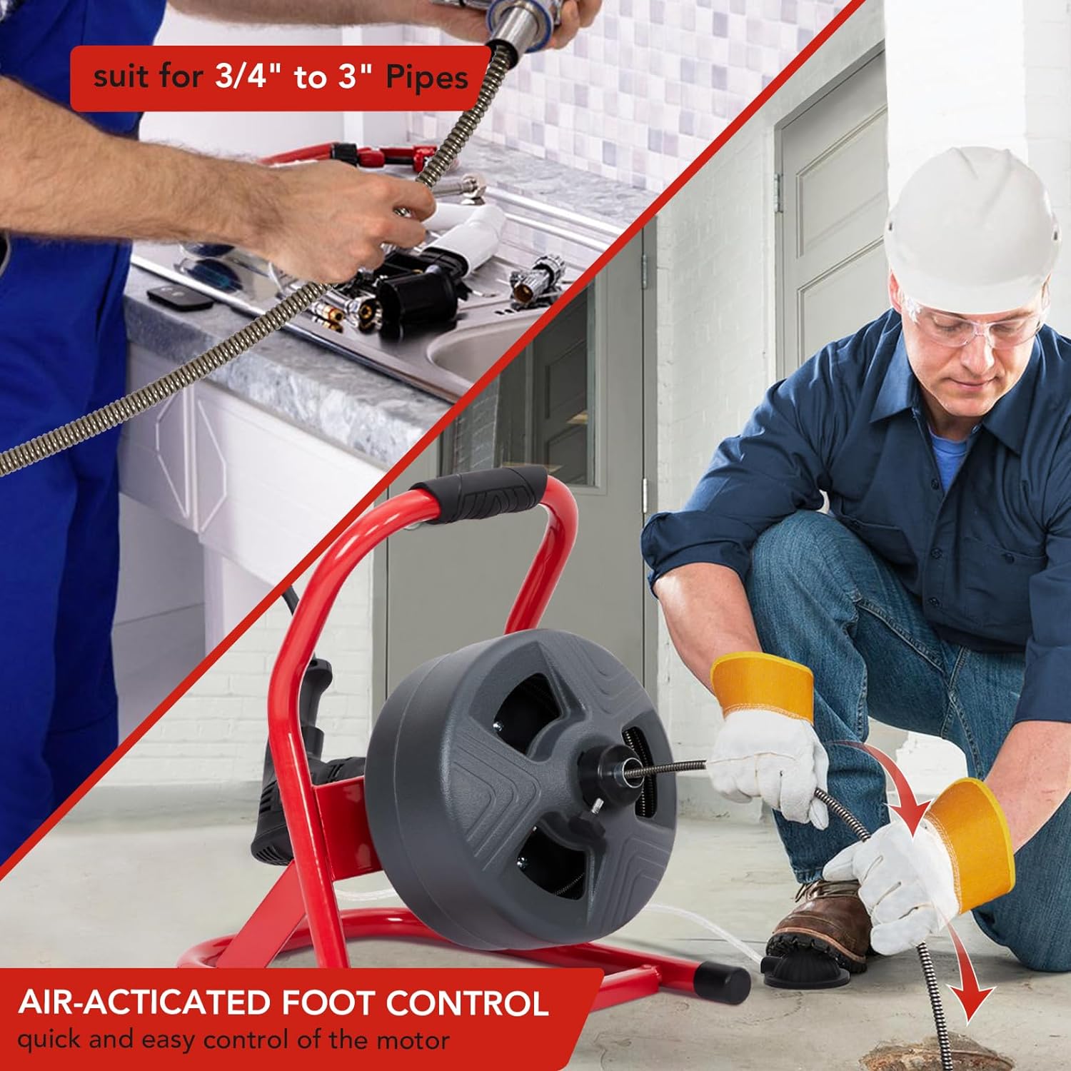 Garvee 50Ft x 5/16 Inch Drain Cleaner Machine, Electric Drain Auger Professional for 3/4 to 3 Inch Pipes