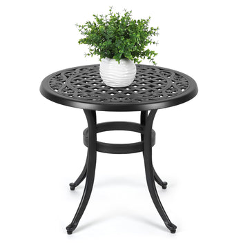 Durable outdoor bistro table, adjustable foot pads, perfect for garden or balcony. 