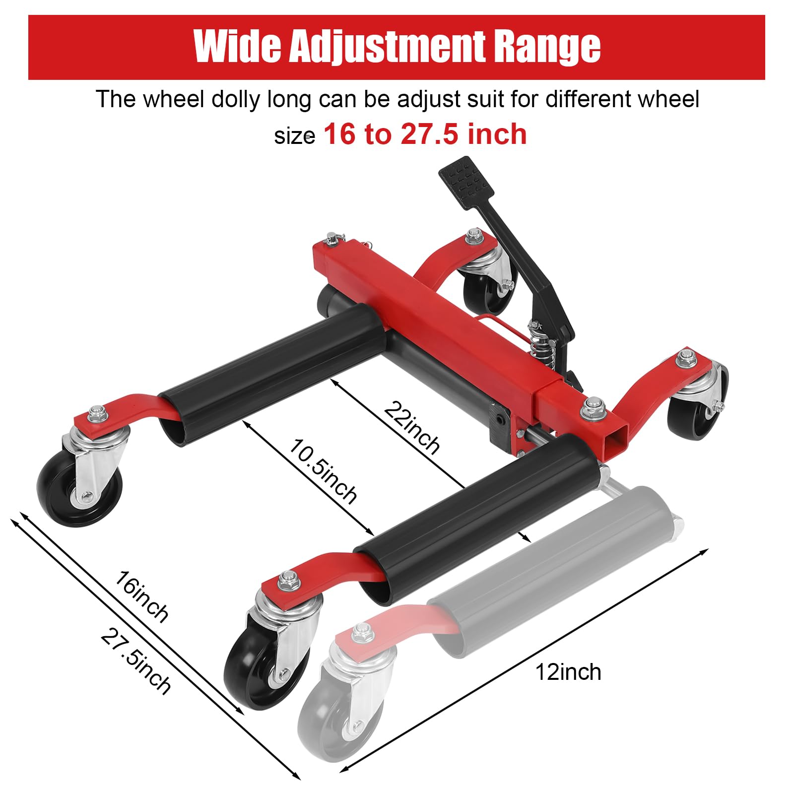 1500lbs Car Wheel Dolly, Ratcheting Pedal Lift,2 Pack