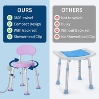Garvee 360° Swivel Shower Chair with Backrest, Non-Slip Bathtub Chair, Height Adjustable Bath Seat for Elderly, Seniors and Disabled, Compact Shower Bench for Inside Tub or Shower, Purple
