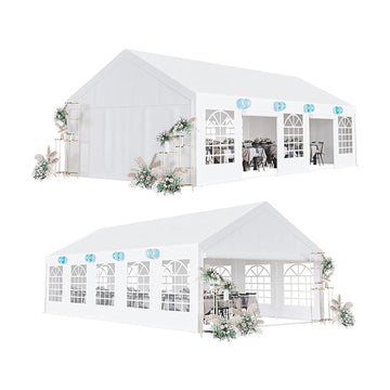 Garvee 16 x 32 FT Outdoor Party Tent Canopy Wedding Patio Camping Gazebo Shelter Pavilion Cater Wedding BBQ Events Tent w/Removable Sidewalls & 3 Storage Bags, White