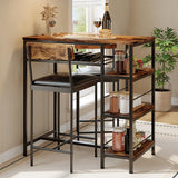 Garvee 3-Piece Modern Dining Set with Upholstered Bar Stools & Metal Frame, Built-in Wine Rack for Kitchen Dining Room, 36"L x 16.7"W x 37.2"H, Brown - Brown