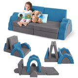 Garvee 11pcs Modular Kids Play Couch, Children Sectional Sofa Floor Toddler Couch for Kids Creative Play, Convertible Foam Floor Sofa for Playroom Bedroom, Lake Blue/Grey - Blue & Grey