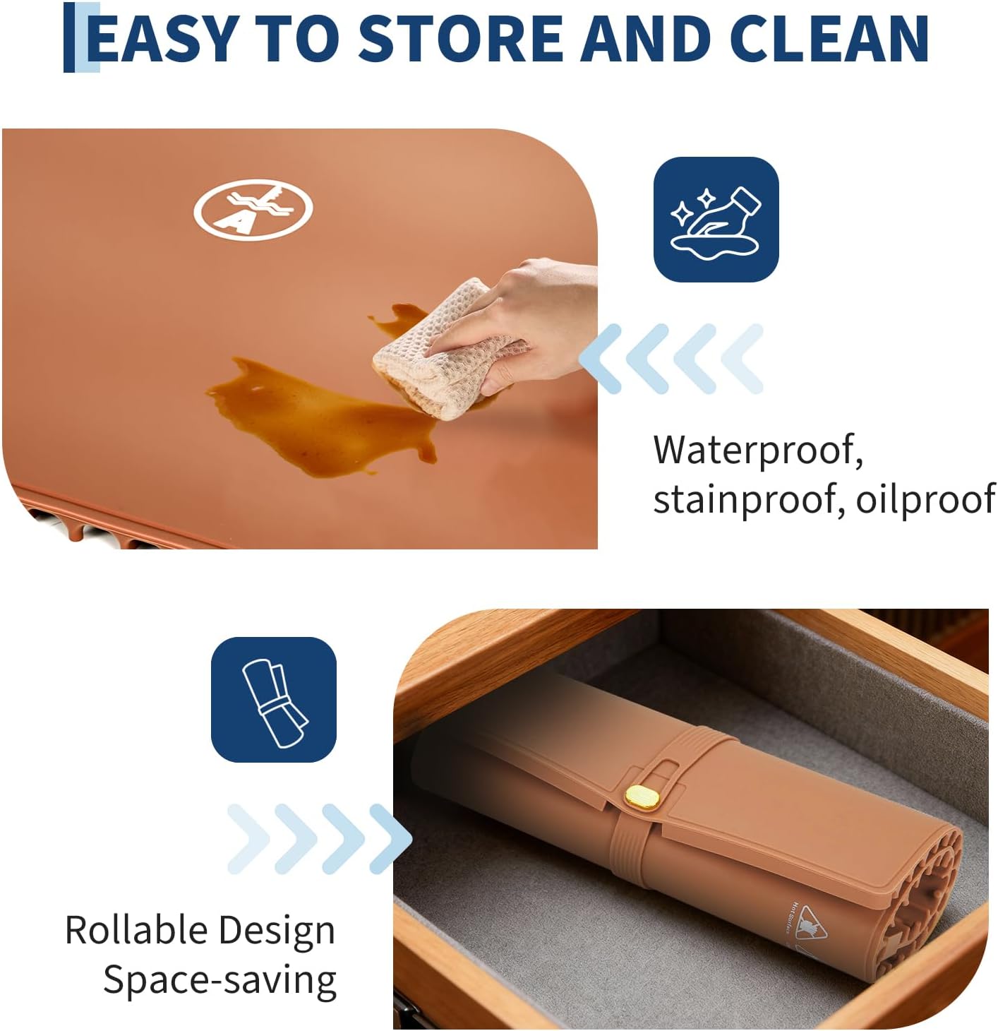 GARVEE 2-Zone Heating Food Mat - 24"X15" Warming Mat for Food Rollable Full-Surface Warmer with 6 Temp Settings & 3H Timer, Anti-Slip Heat-Insulated Pad for Meals (Orange)