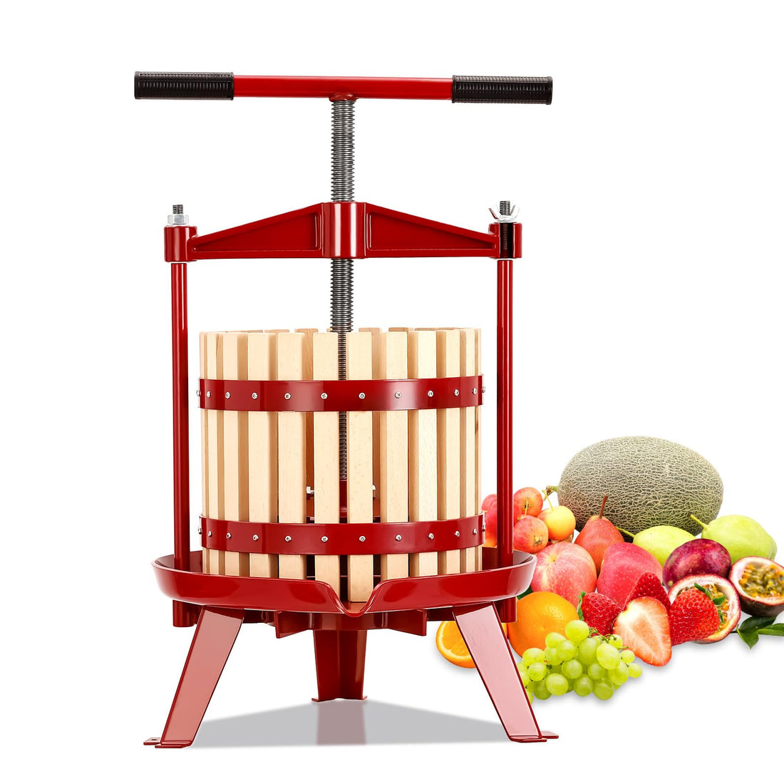 3.17 Gal Wood Steel Wine Press with T-Handle,  Kitchen Use